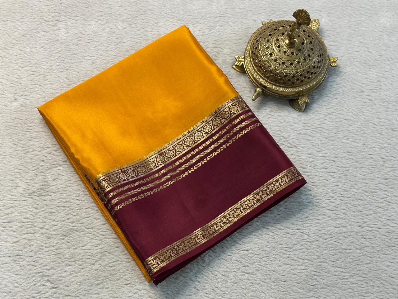 Versatile Solid Silk Blend Saree with Traditional Gold Border for All Occasions