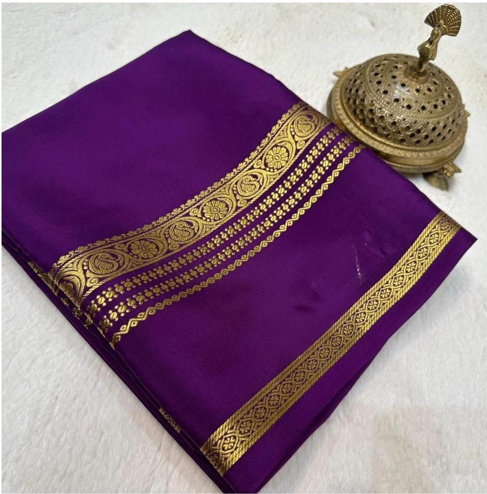 Purple Pure Mysore Silk Handloom Plain by Icultuer