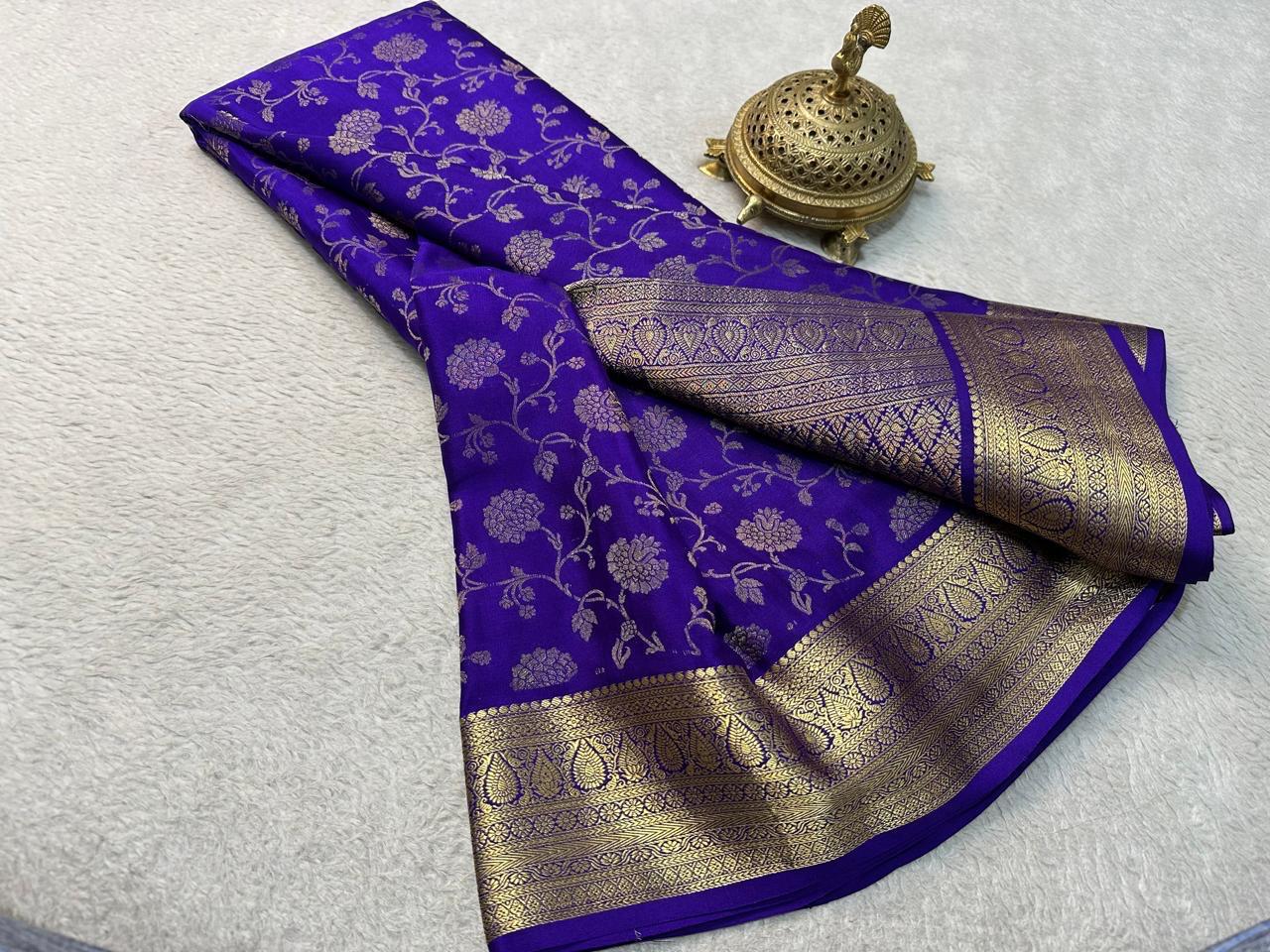 Elegance Redefined: Silk Brocade by Icultuer with Exquisite Gold & Silver Zari Weaving