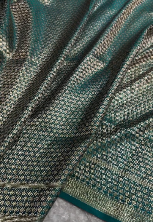 icultural Blue Banarasi Silk Saree with Gold Zari Floral Motifs and Rich Border