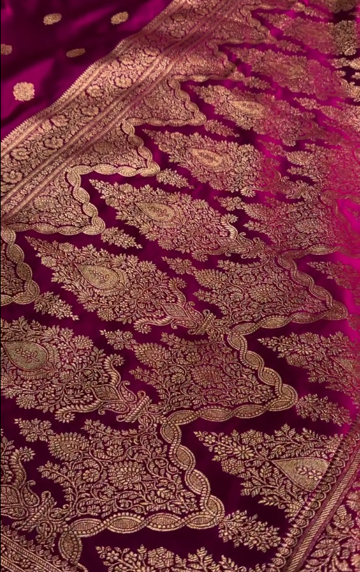 icultural Banarasi Silk Saree with Gold Zari Butta and Rich Woven Border
