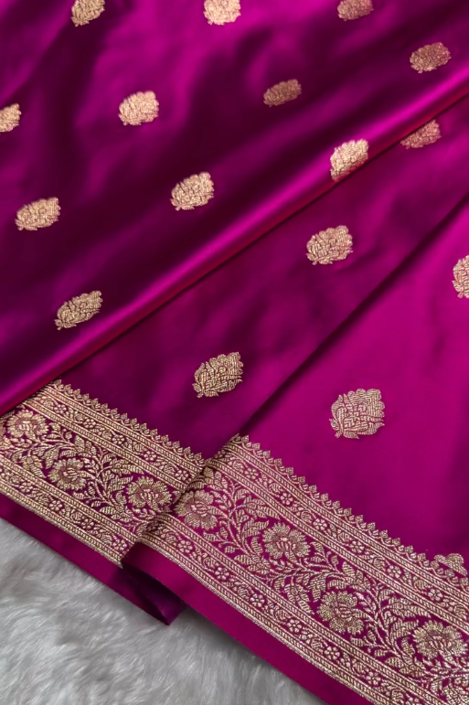 icultural Banarasi Silk Saree with Gold Zari Butta and Rich Woven Border