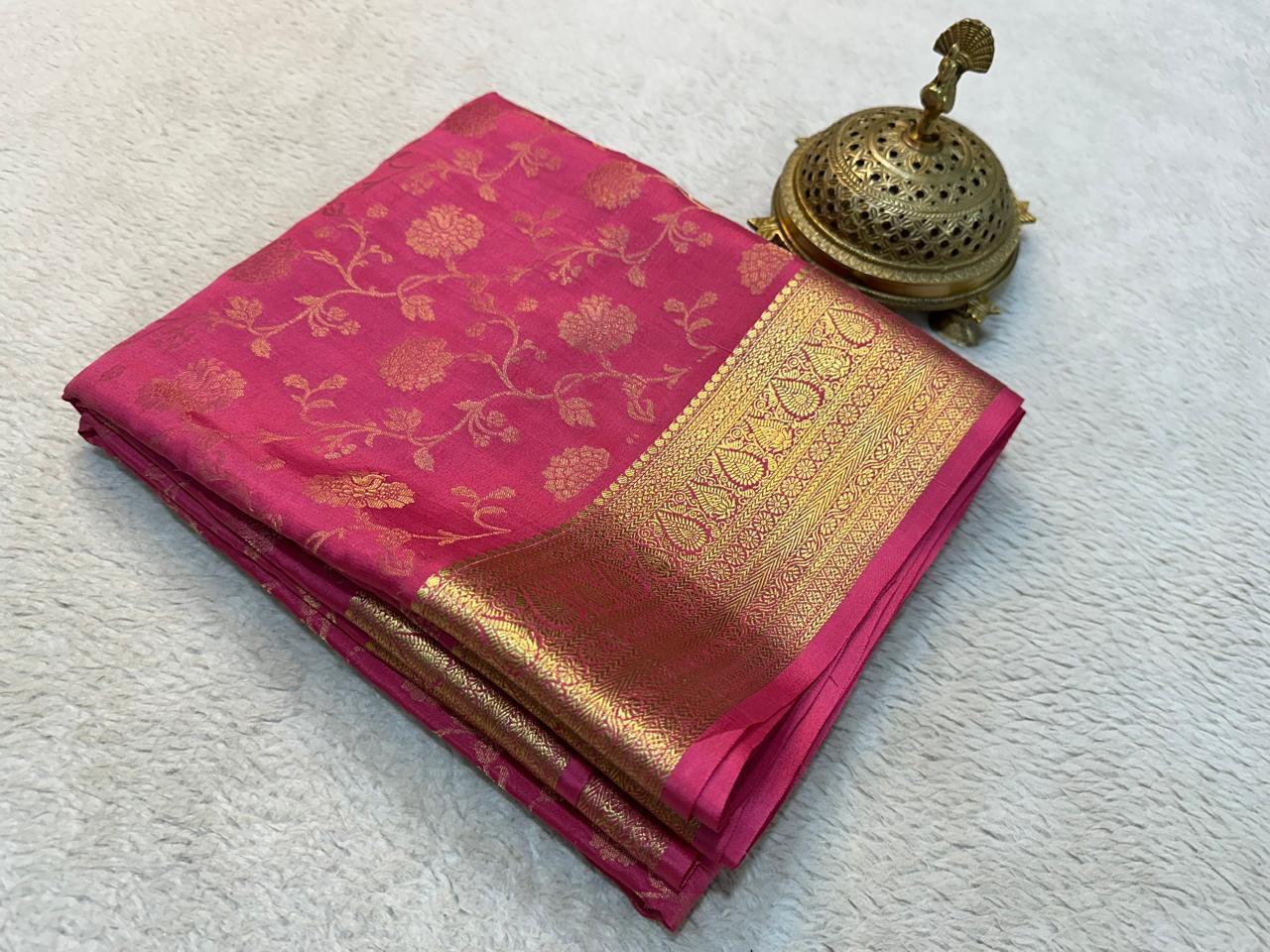 Elegance Redefined: Silk Brocade by Icultuer with Exquisite Gold & Silver Zari Weaving