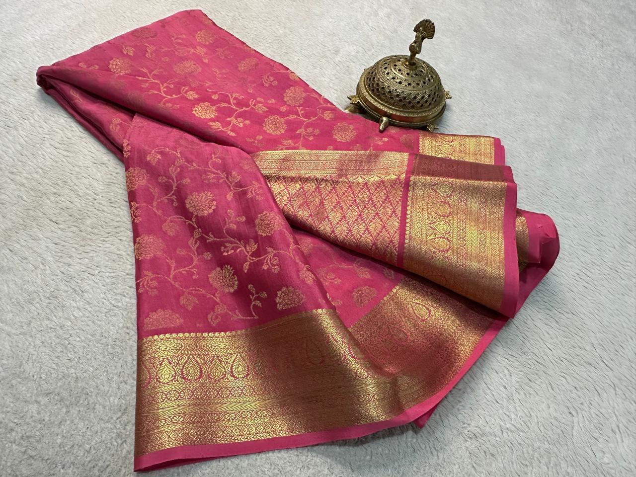 Elegance Redefined: Silk Brocade by Icultuer with Exquisite Gold & Silver Zari Weaving