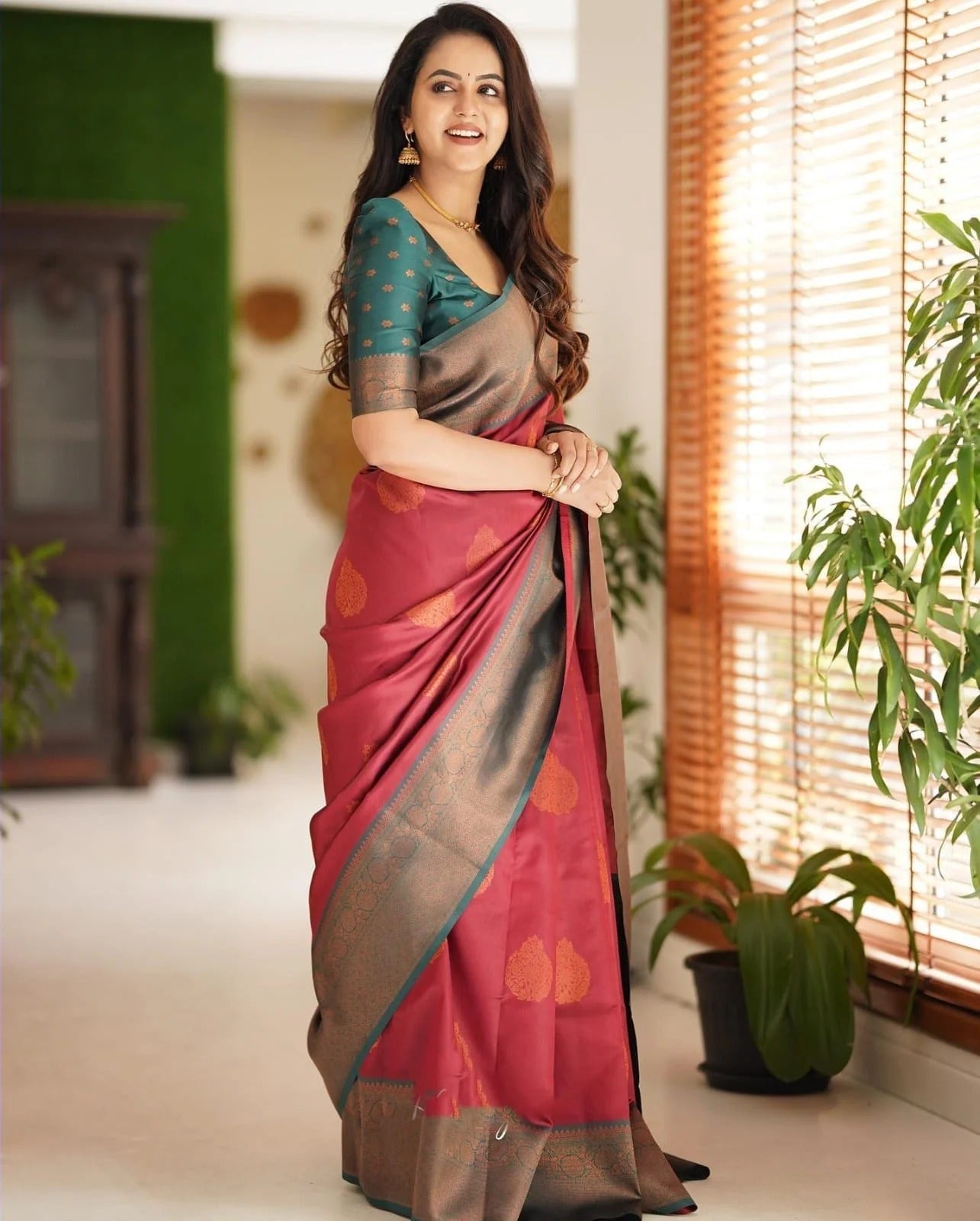icultural Soft Banarasi Silk Saree with Copper Jacquard Buttas