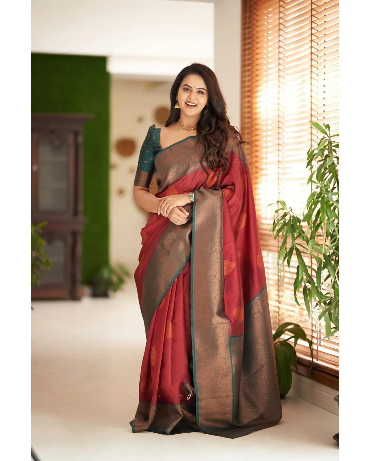 icultural Soft Banarasi Silk Saree with Copper Jacquard Buttas