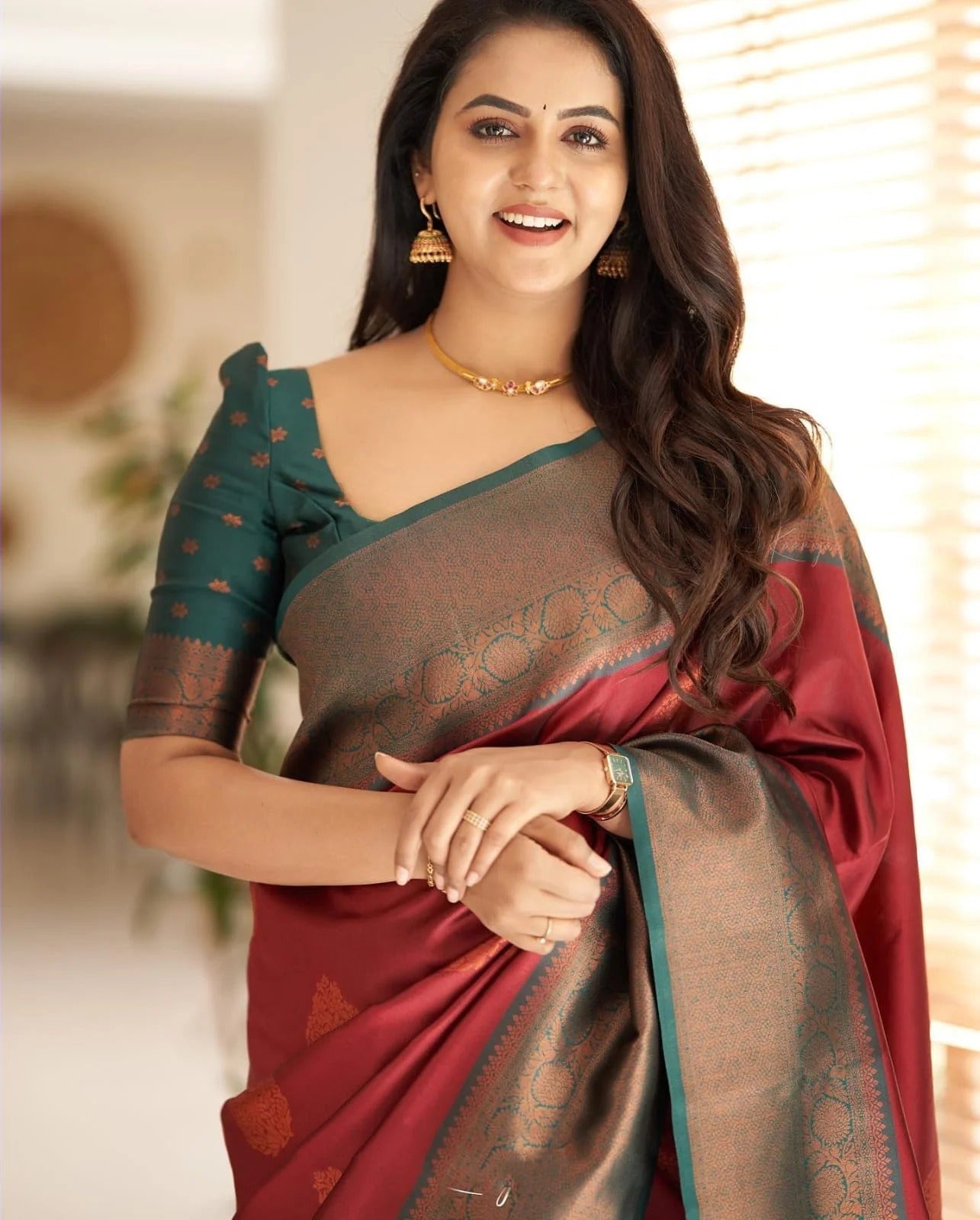 icultural Soft Banarasi Silk Saree with Copper Jacquard Buttas
