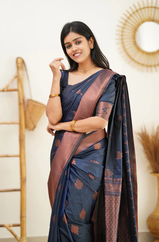 icultural - Blue Soft Silk Saree with Jacquard Woven Border