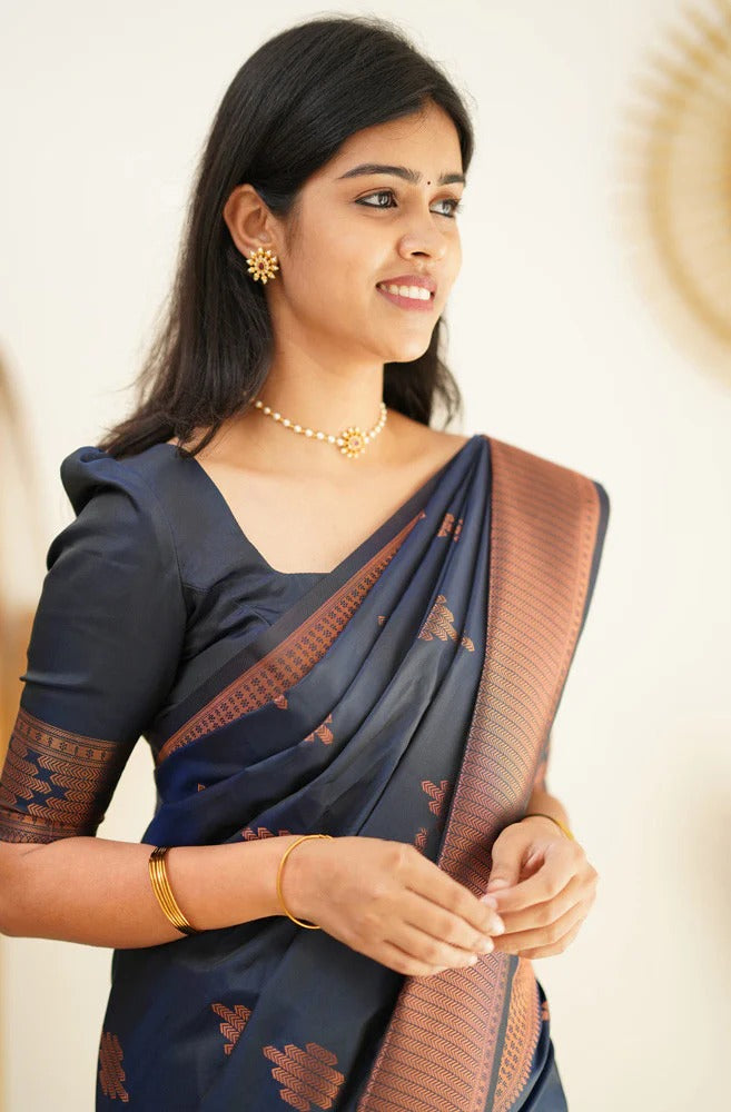 icultural - Blue Soft Silk Saree with Jacquard Woven Border
