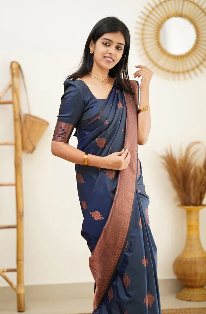 icultural - Blue Soft Silk Saree with Jacquard Woven Border