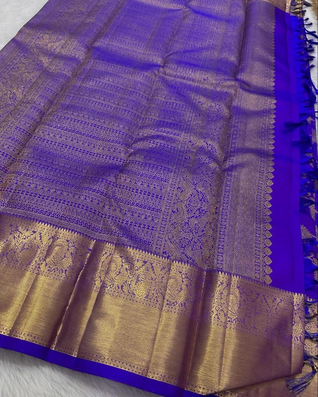 Blue Banarasi Silk Saree with Zari Weaving Border