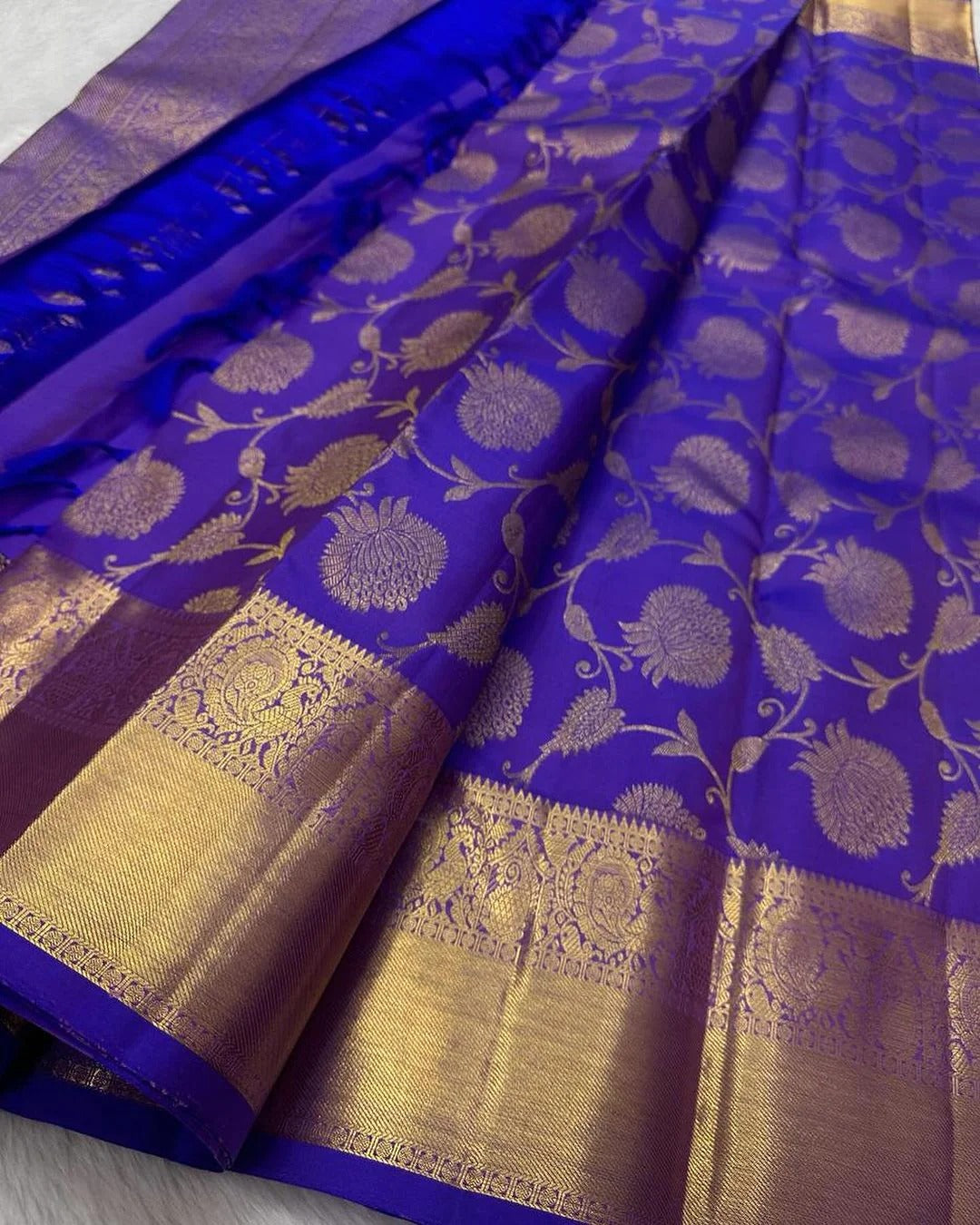 Blue Banarasi Silk Saree with Zari Weaving Border