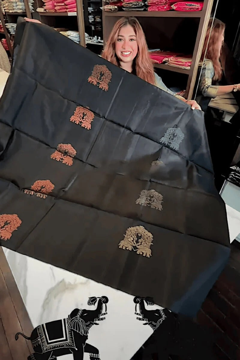 Black Soft Silk Saree with Jacquard Woven Motifs