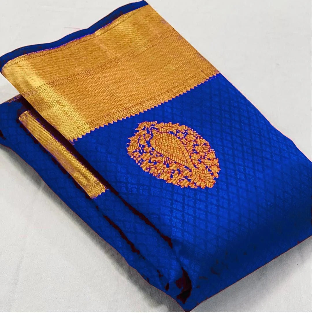 RoyalBlue Soft Banarasi Silk Saree with Jacquard Weaving