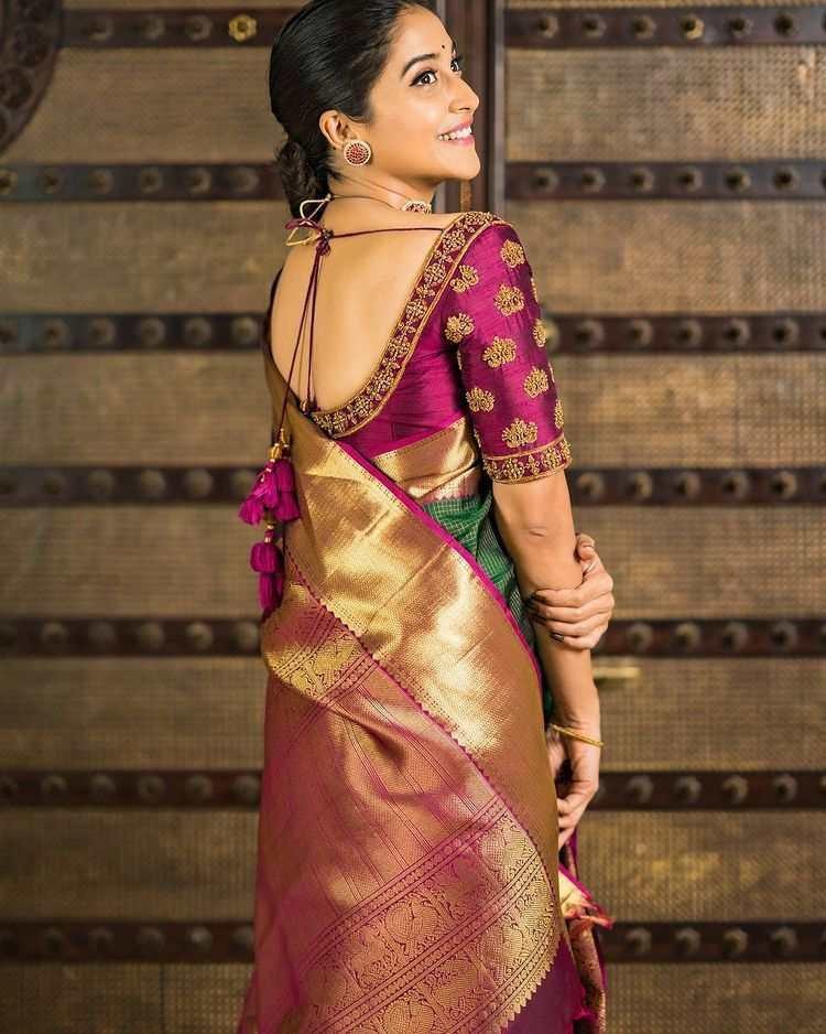 Green Soft Banarasi Silk Saree with Golden Jacquard Detailing