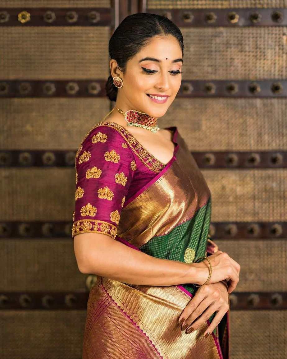 Green Soft Banarasi Silk Saree with Golden Jacquard Detailing