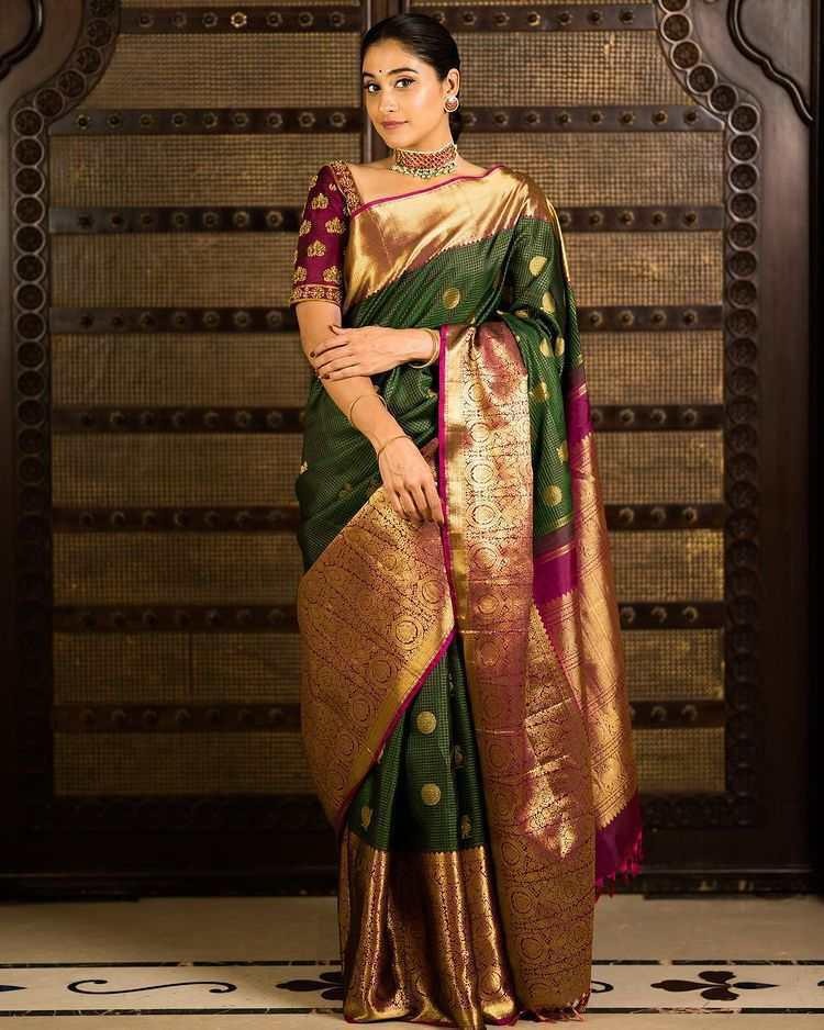 Green Soft Banarasi Silk Saree with Golden Jacquard Detailing