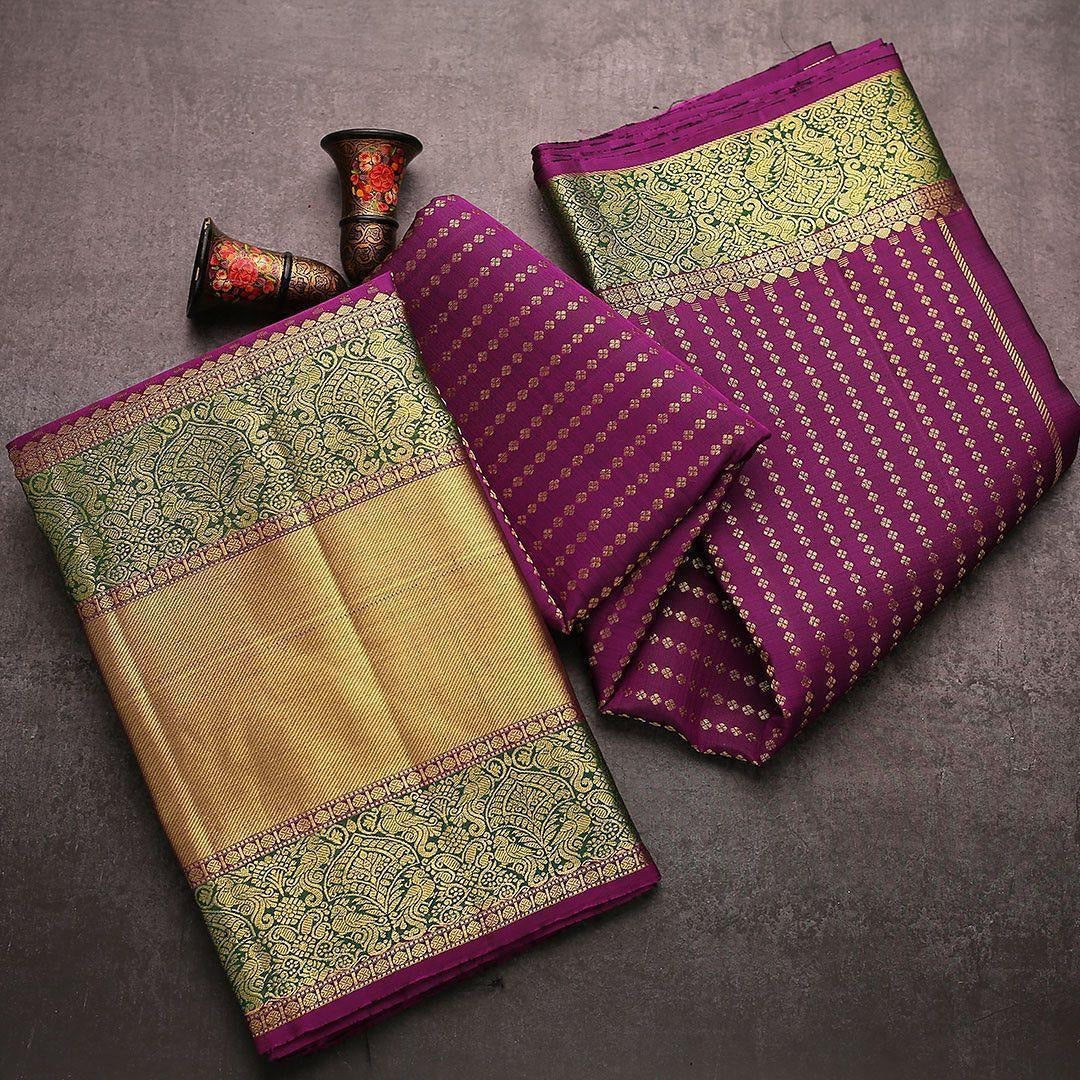 icultural - Purple Soft Banarasi Silk Saree with Golden Jacquard Weaving