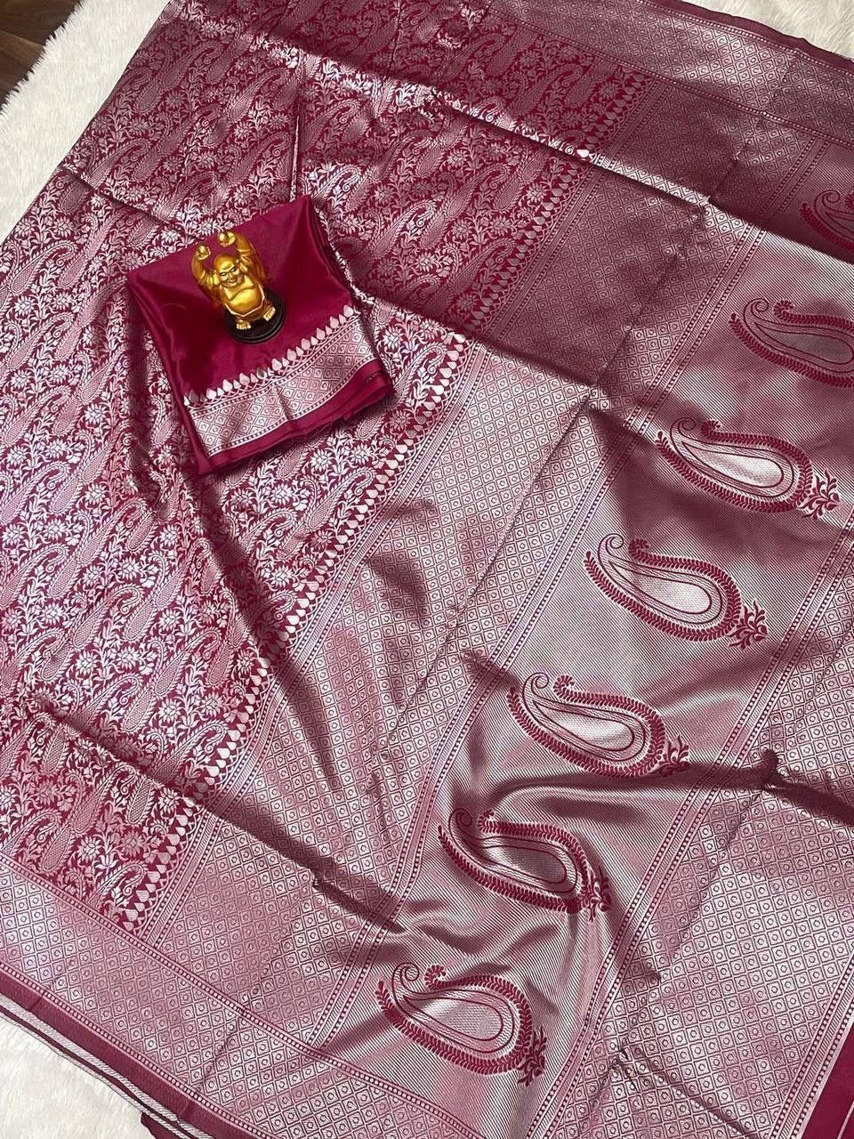 Wine Banarasi Silk Saree with Jacquard Weaving Work