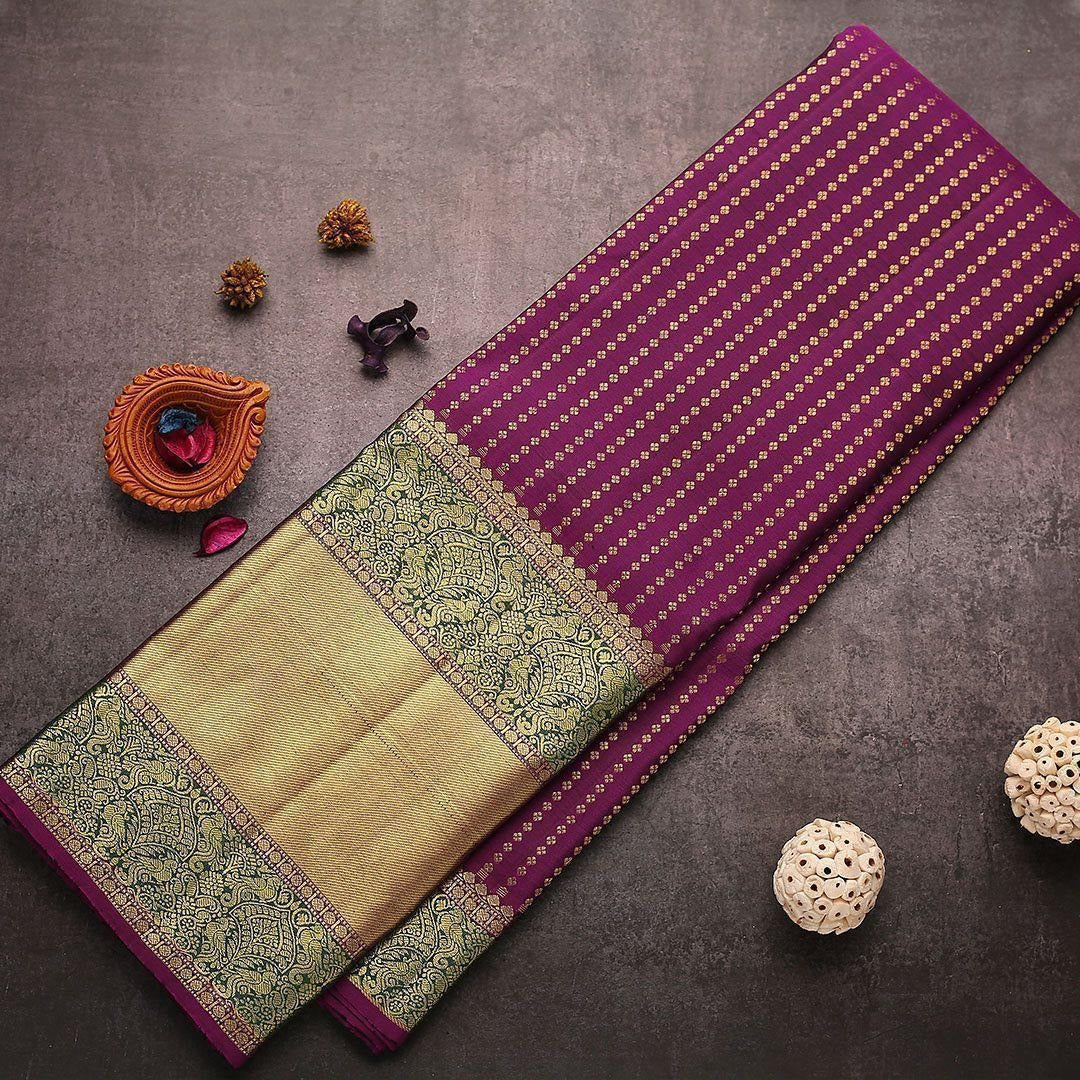 icultural - Purple Soft Banarasi Silk Saree with Golden Jacquard Weaving