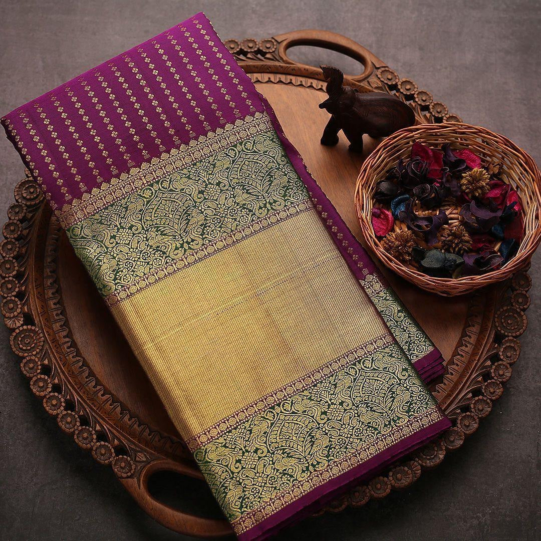 icultural - Purple Soft Banarasi Silk Saree with Golden Jacquard Weaving