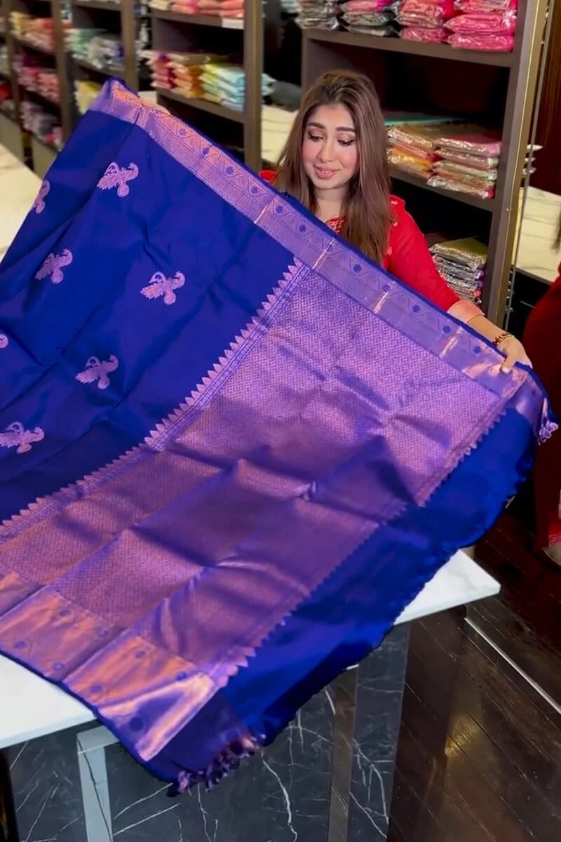 Royal Blue Soft Silk Saree with Jacquard Woven Motifs