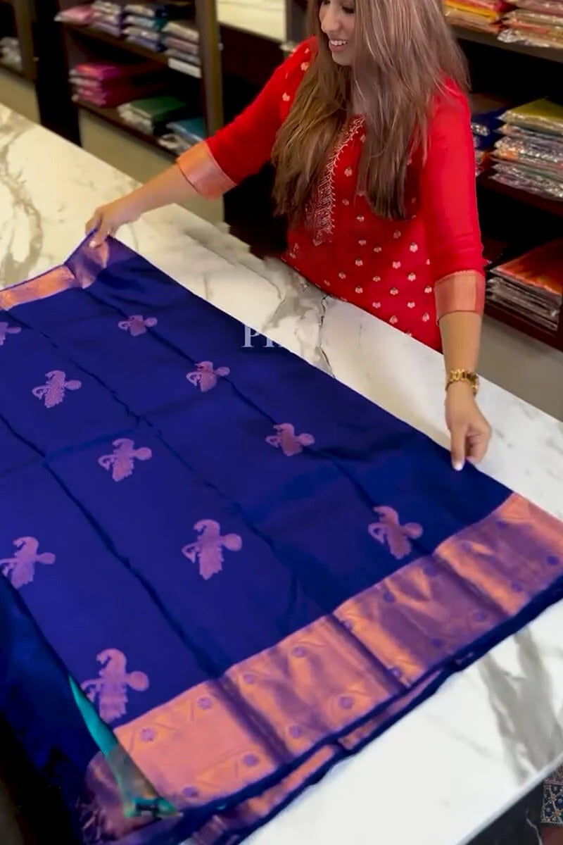 Royal Blue Soft Silk Saree with Jacquard Woven Motifs