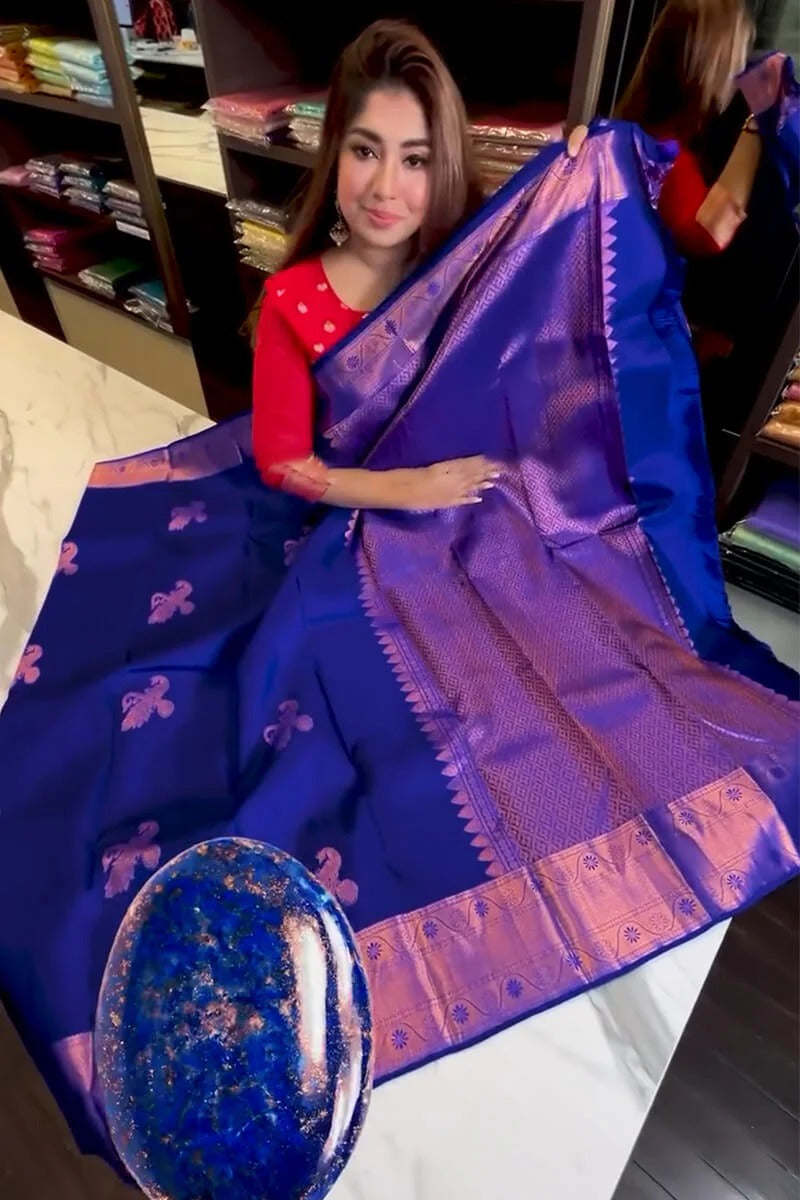 Royal Blue Soft Silk Saree with Jacquard Woven Motifs