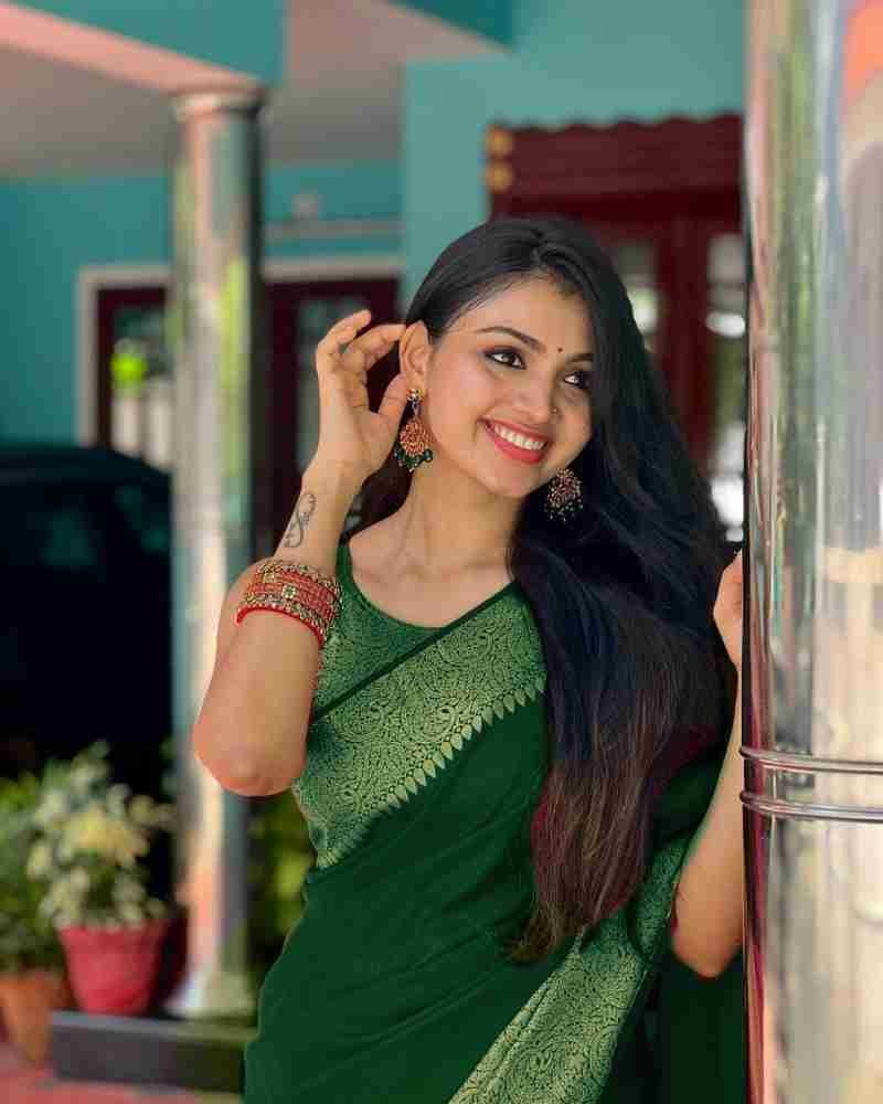 Green Soft Silk Saree with Silver Zari Border and Matching Blouse