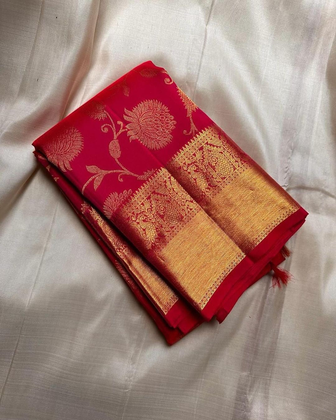 Red Banarasi Silk Saree with Zari Weaving Border