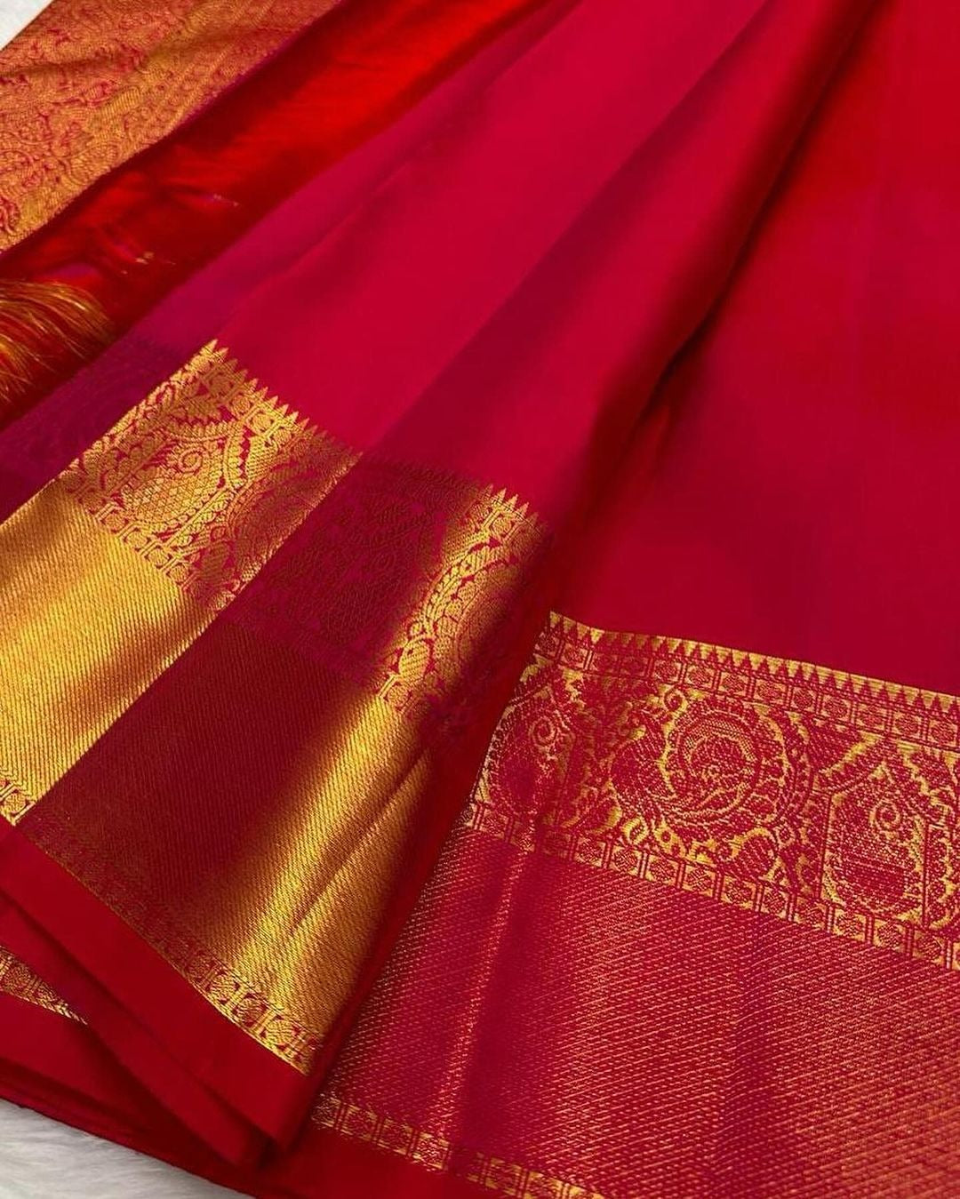 Red Banarasi Silk Saree with Zari Weaving Border