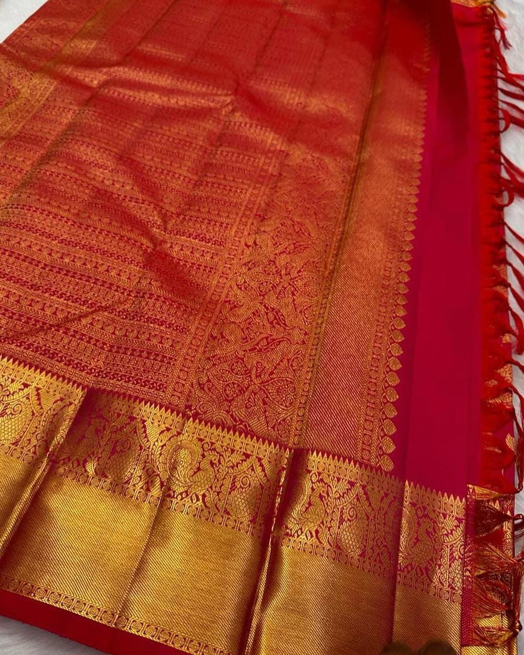 Red Banarasi Silk Saree with Zari Weaving Border