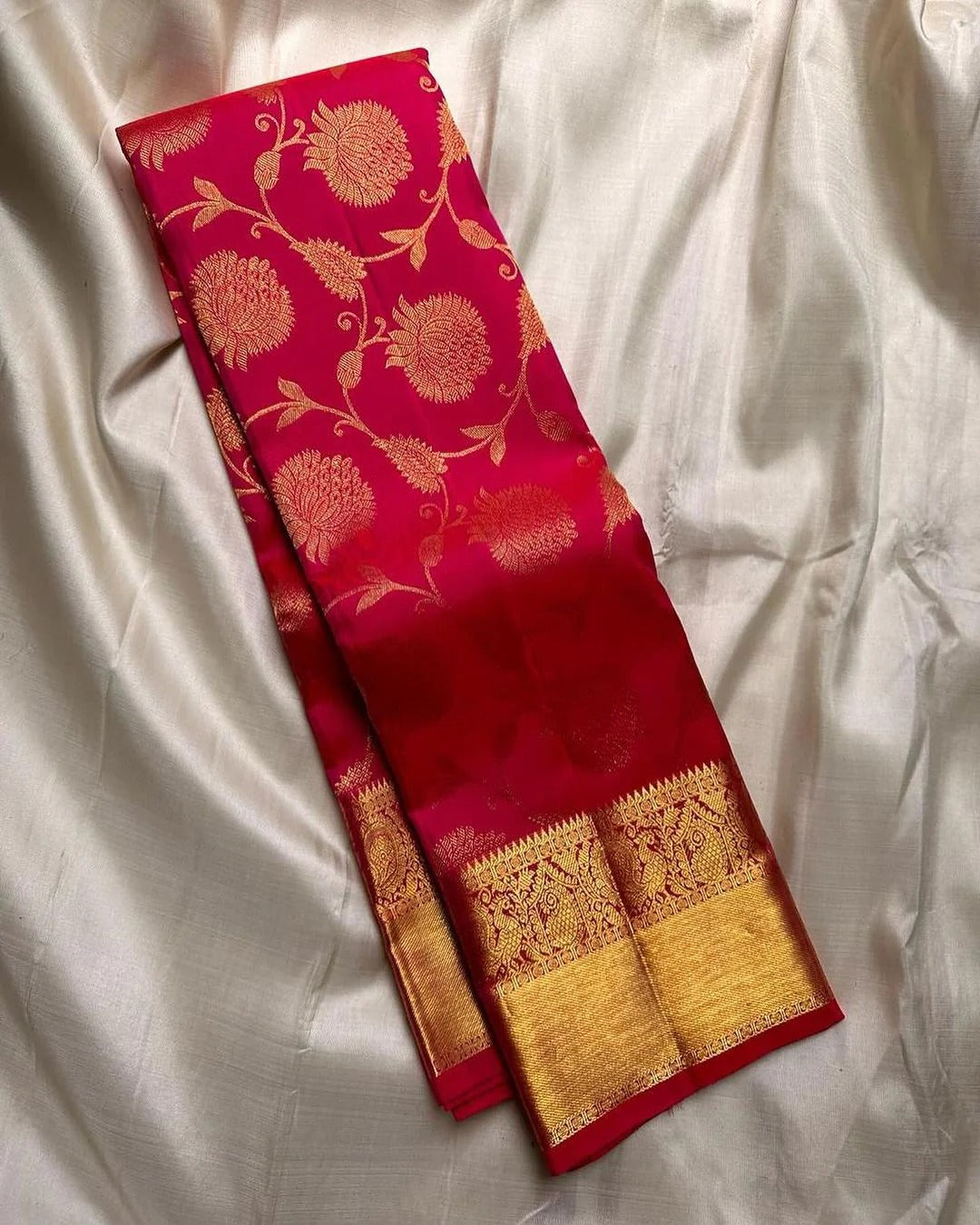 Red Banarasi Silk Saree with Zari Weaving Border