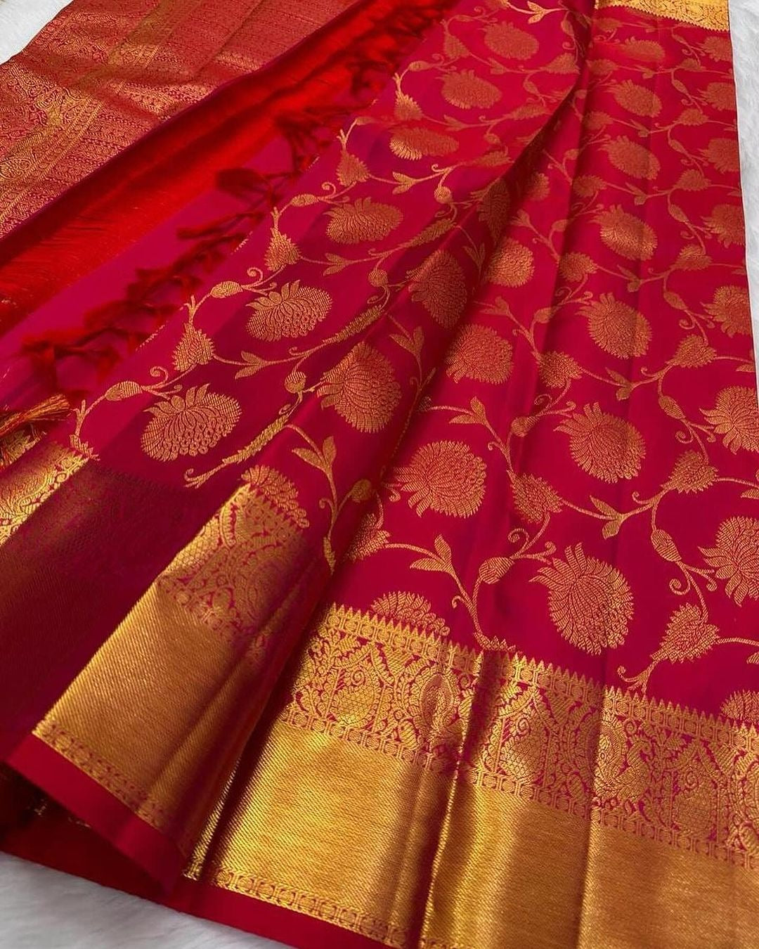 Red Banarasi Silk Saree with Zari Weaving Border