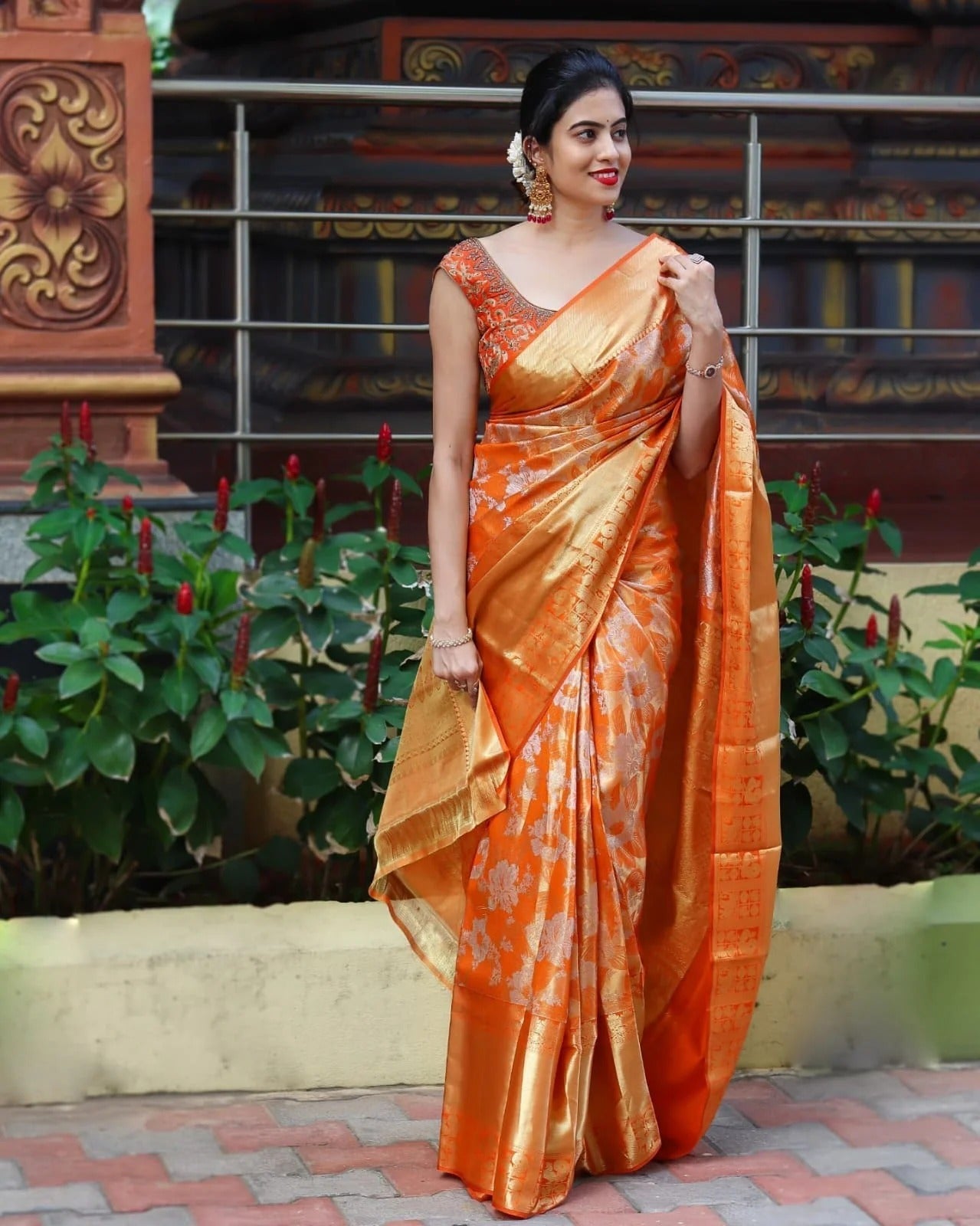 Orange Soft Banarasi Silk Saree with Golden Jacquard Weaving