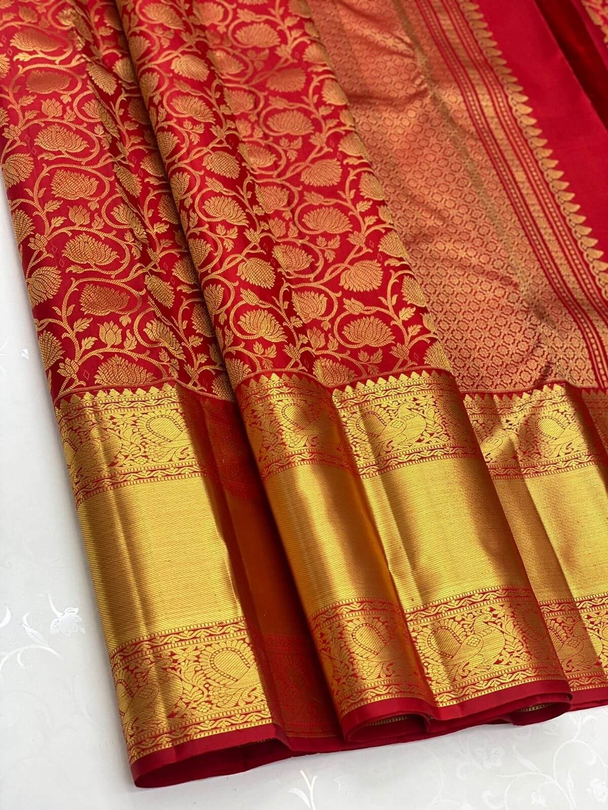 Red Kanjivaram Silk Saree with Jacquard Golden Zari Work