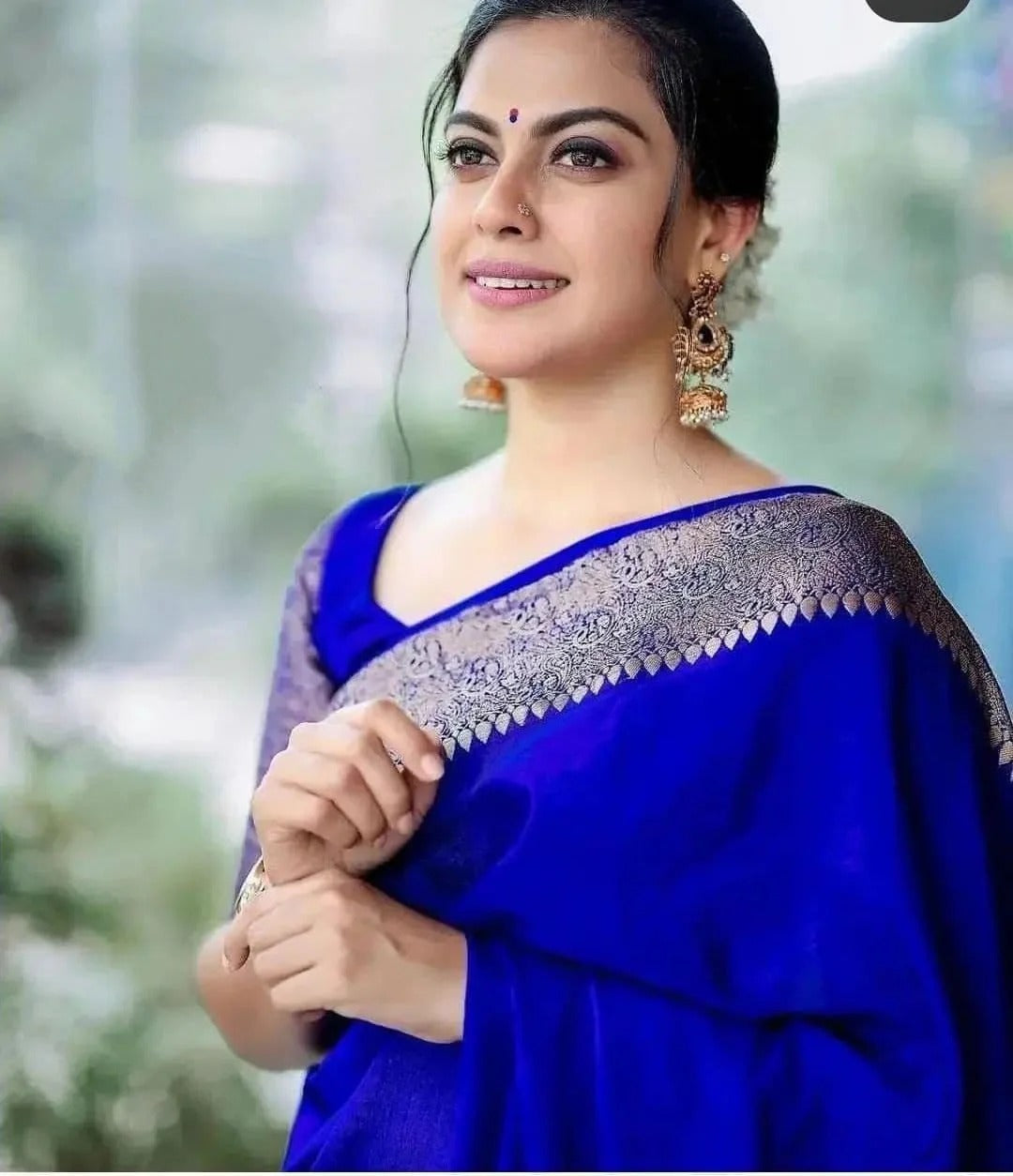 Royal Blue Soft Silk Saree with Silver Zari Border and Matching Blouse