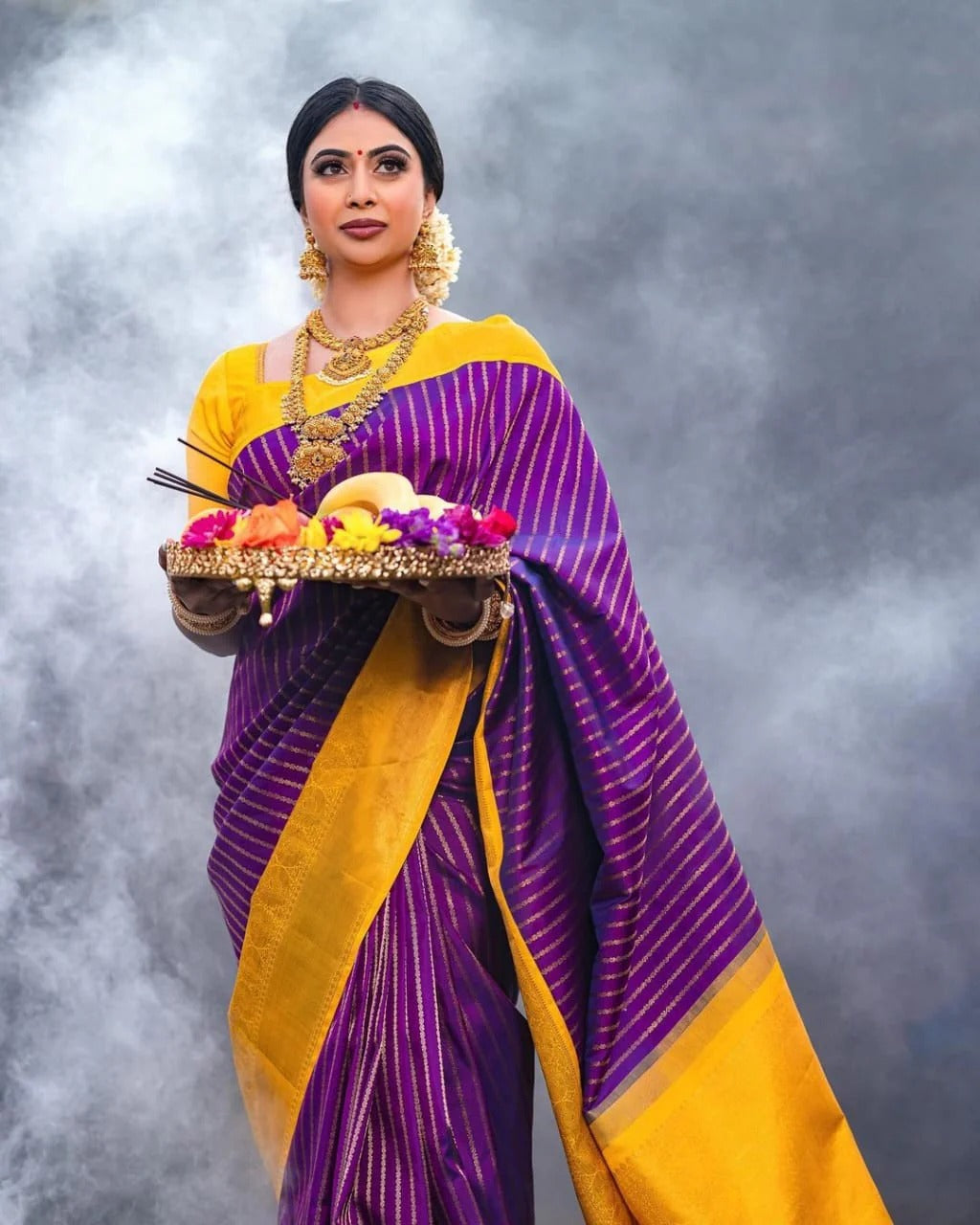icultural - Yellow Soft Banarasi Silk Saree with Jacquard Work