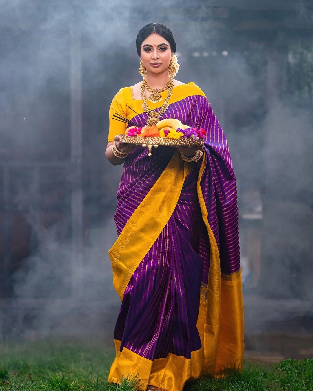 icultural - Yellow Soft Banarasi Silk Saree with Jacquard Work