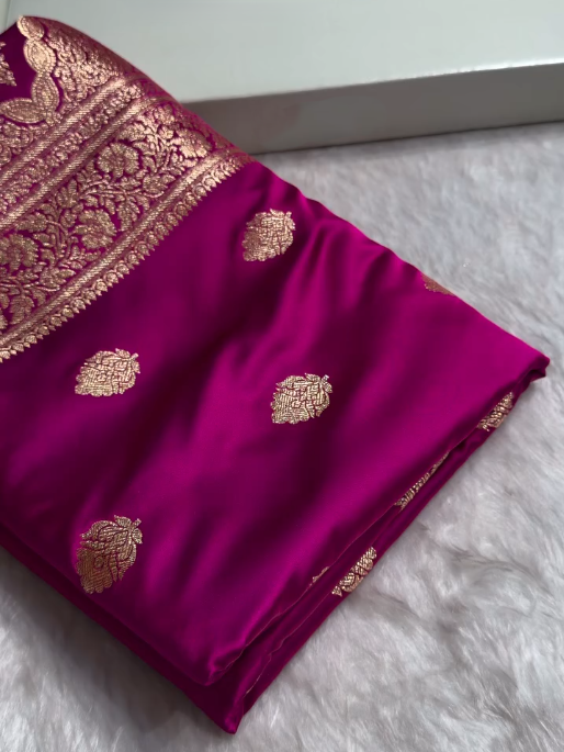 icultural Banarasi Silk Saree with Gold Zari Butta and Rich Woven Border