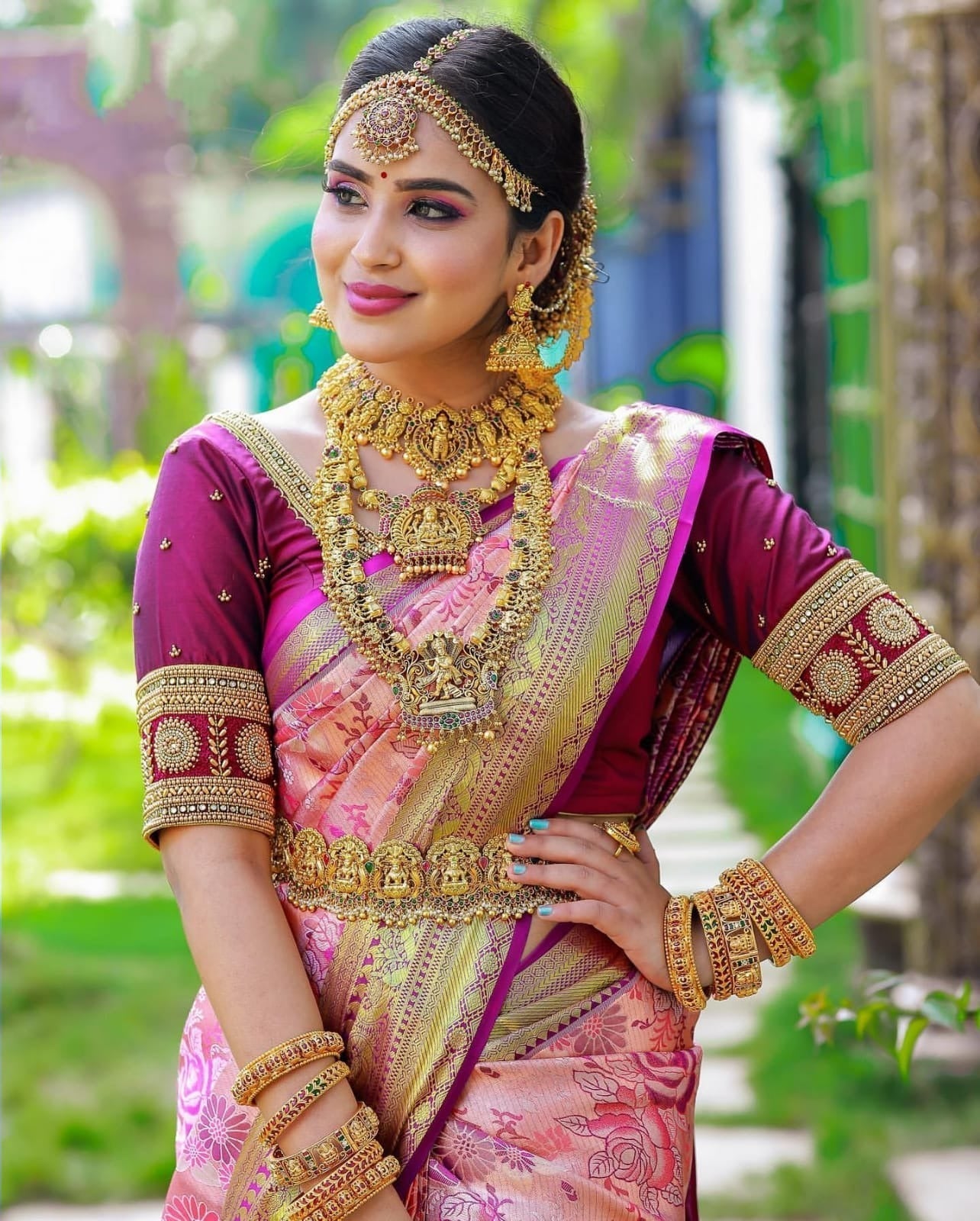 Ishvika - Pink Banarasi Silk Saree with icultural Gold Border and Dark Pink Blouse