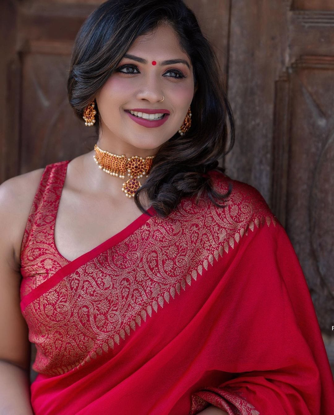 Red Soft Silk Saree with Silver Zari Border and Matching Blouse