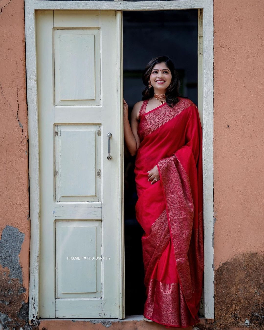 Red Soft Silk Saree with Silver Zari Border and Matching Blouse