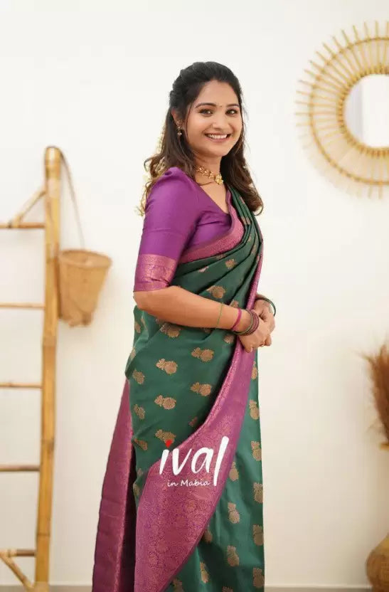 Green Zari Woven Kanjivaram Soft Silk by Icultuer