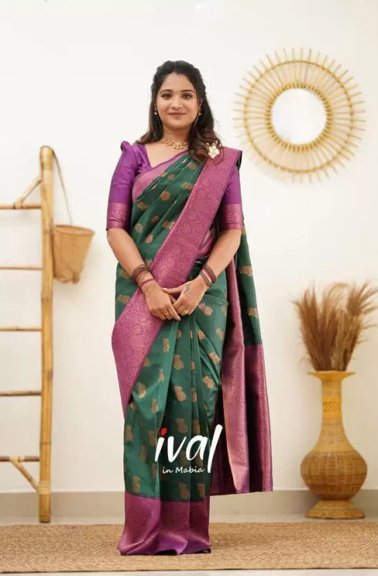 Green Zari Woven Kanjivaram Soft Silk by Icultuer