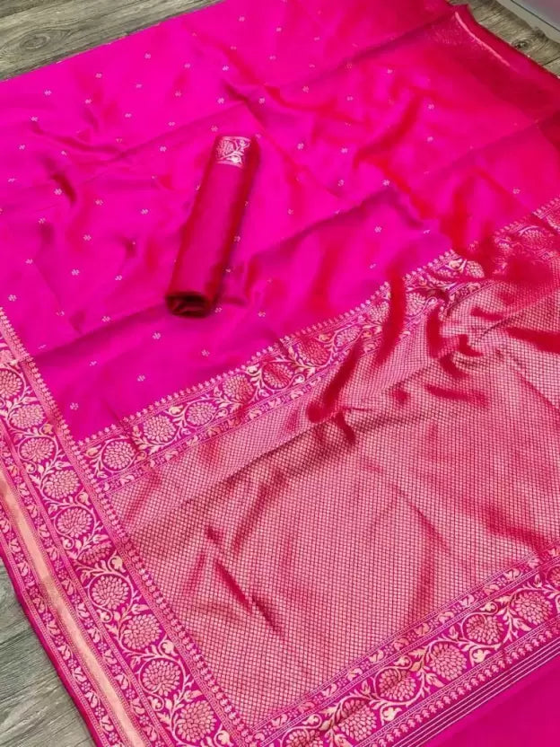 Enchanting Pink Kanjivaram Banarasi Soft Silk by Icultuer