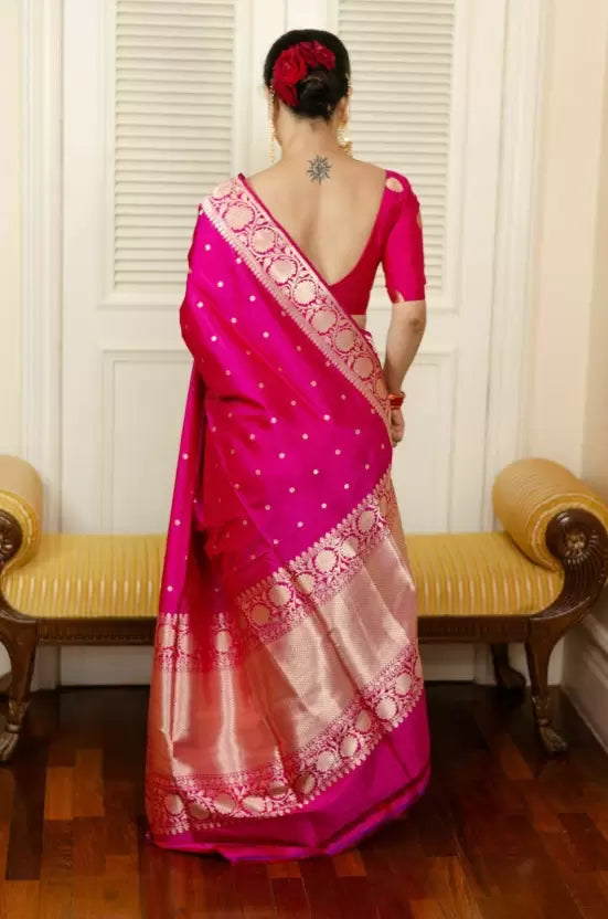 Enchanting Pink Kanjivaram Banarasi Soft Silk by Icultuer