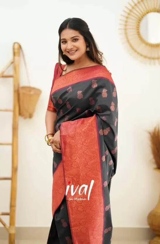 Black Zari Weaving Banarasi Soft Silk Blend by Icultuer