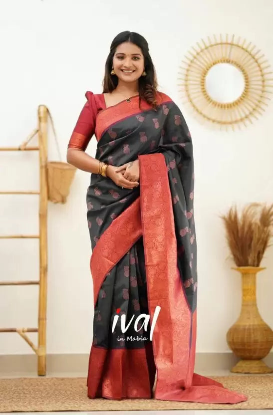 Black Zari Weaving Banarasi Soft Silk Blend by Icultuer
