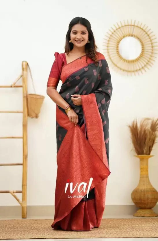 Black Zari Weaving Banarasi Soft Silk Blend by Icultuer